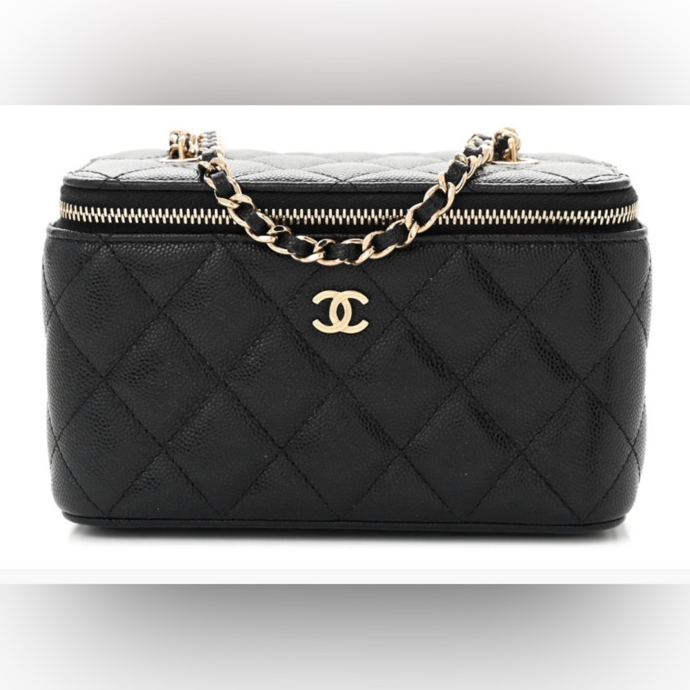 Chanel Caviar Quilted Small Vanity Case With Chain Black 23C